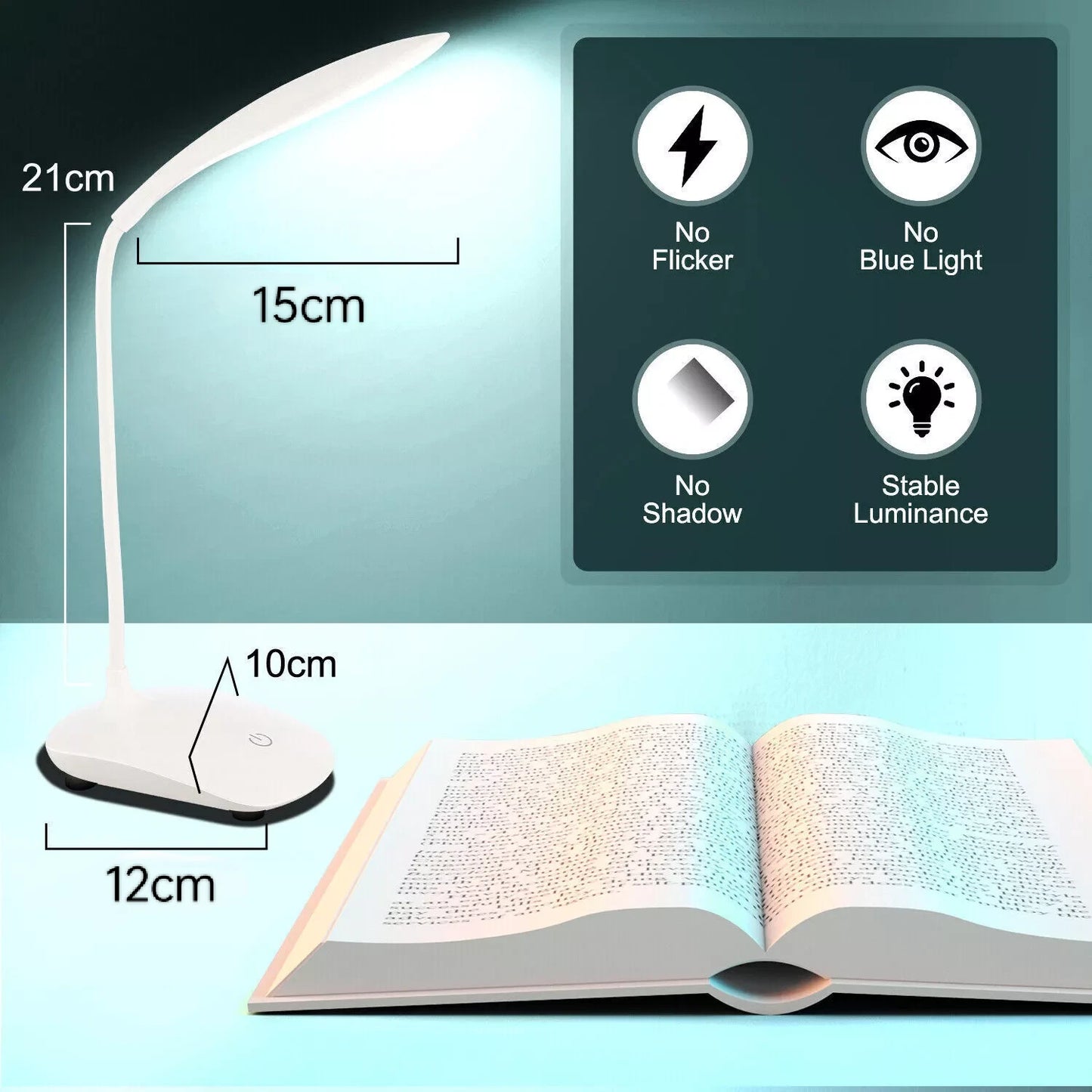 20LED Flexible Touch Desk Light Bedside Reading Lamp Dimmable USB Rechargeable