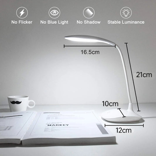 20LED Flexible Touch Desk Light Bedside Reading Lamp Dimmable USB Rechargeable