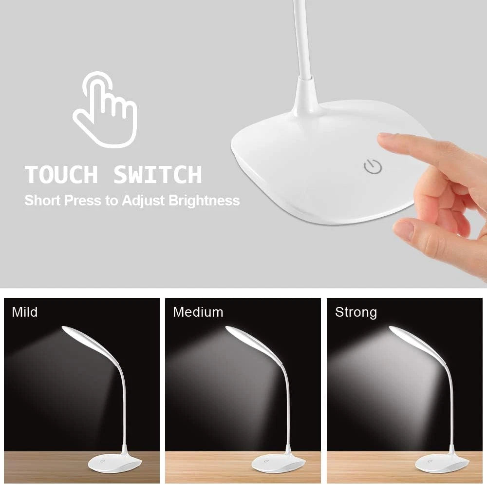 20LED Flexible Touch Desk Light Bedside Reading Lamp Dimmable USB Rechargeable