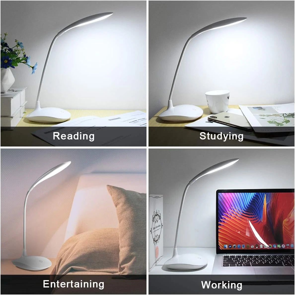20LED Flexible Touch Desk Light Bedside Reading Lamp Dimmable USB Rechargeable
