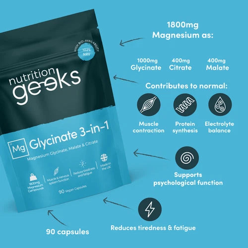 High Absorption 1800mg Magnesium Glycinate 3-in-1 Complex for Enhanced Wellness