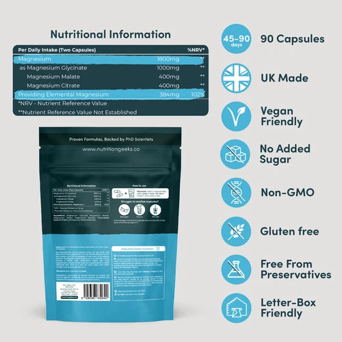 High Absorption 1800mg Magnesium Glycinate 3-in-1 Complex for Enhanced Wellness