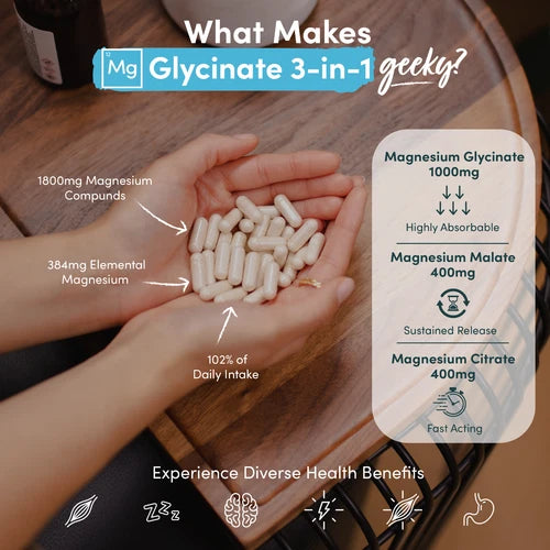 High Absorption 1800mg Magnesium Glycinate 3-in-1 Complex for Enhanced Wellness